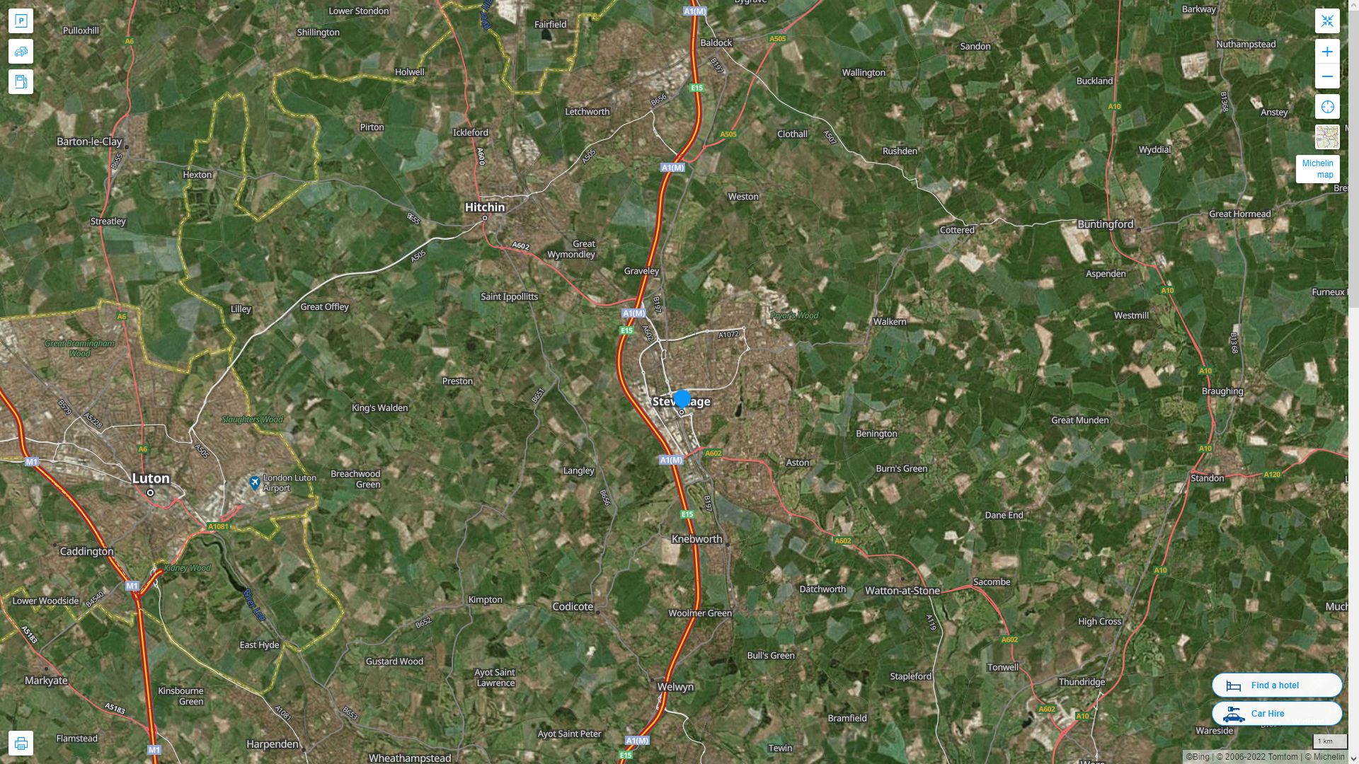 Stevenage Highway and Road Map with Satellite View